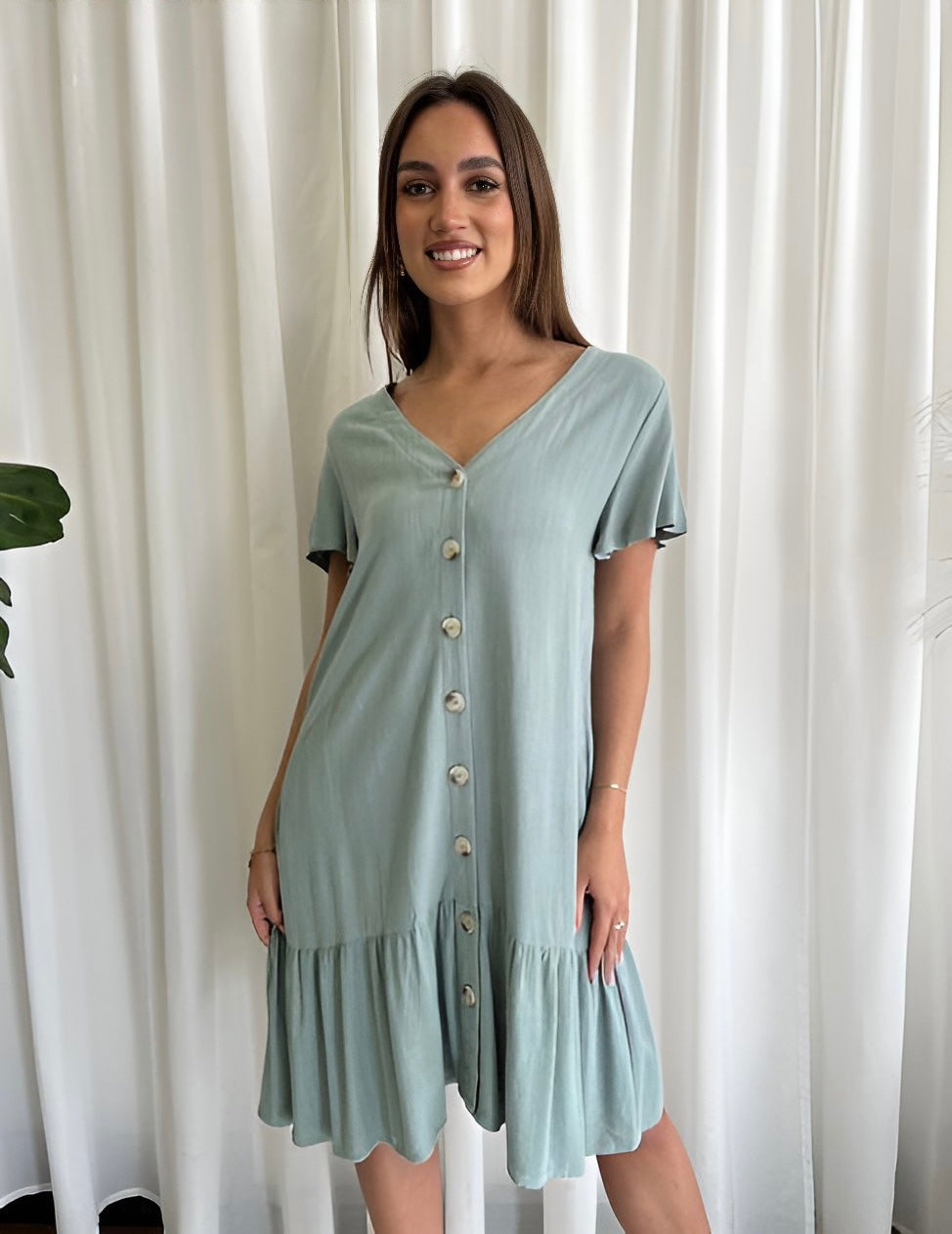 Sally Smock Dress (Pockets) - Sage