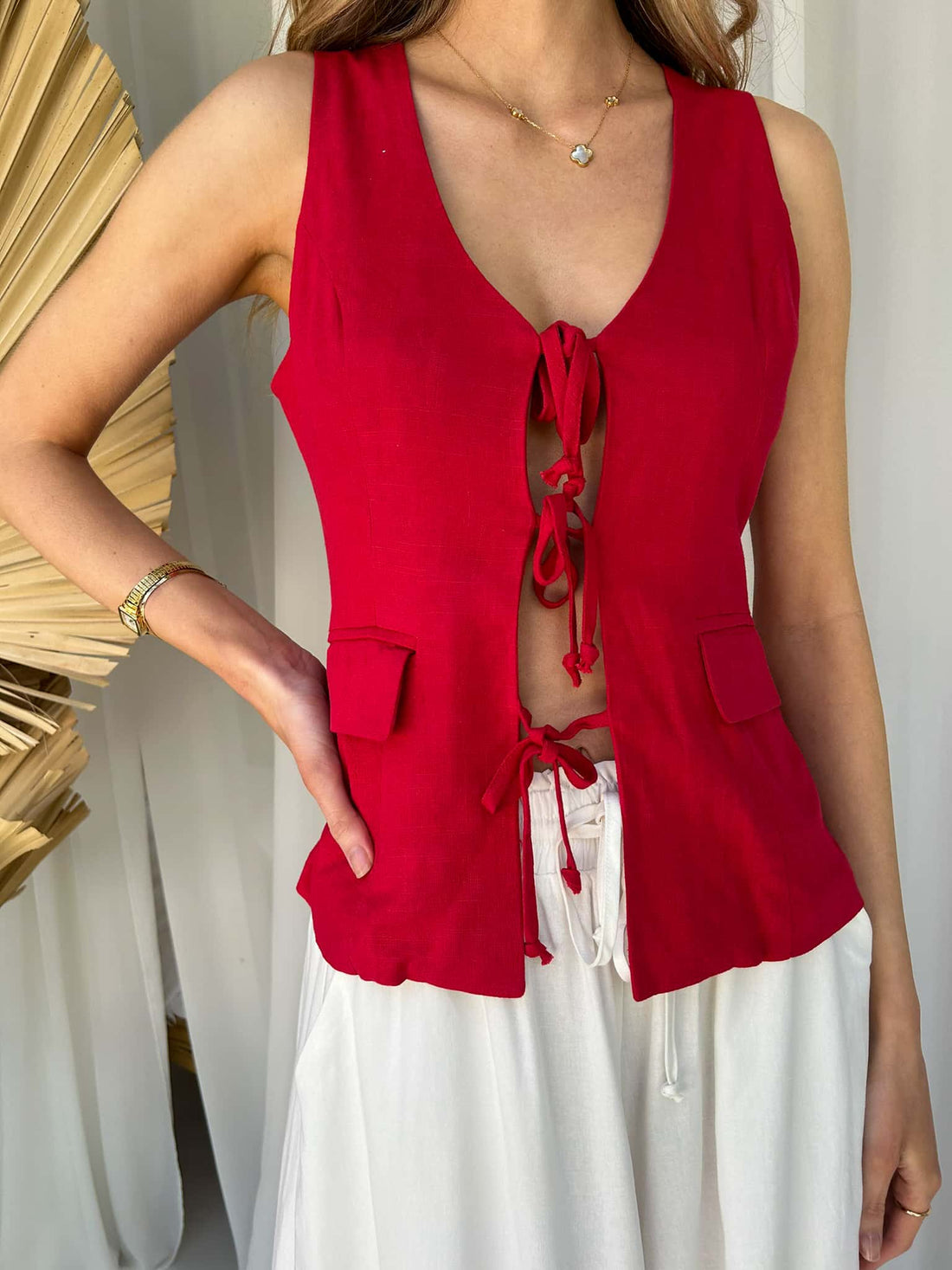 Ollie Tie Vest - Red