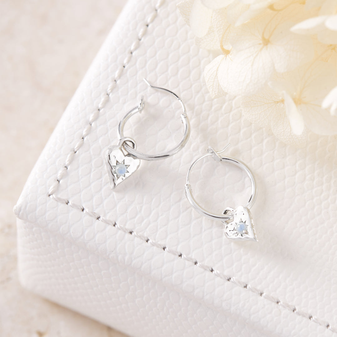 Love Heart Moonstone Hoops