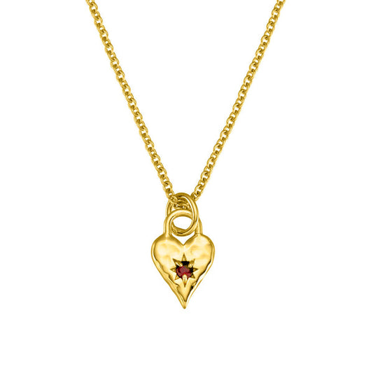 Love Heart Garnet Necklace - Gold