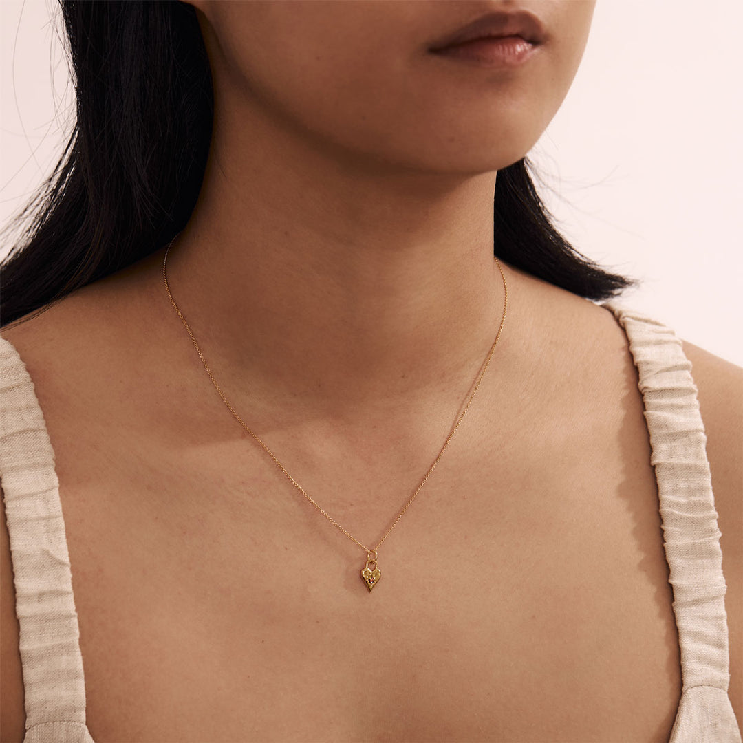 Love Heart Garnet Necklace - Gold