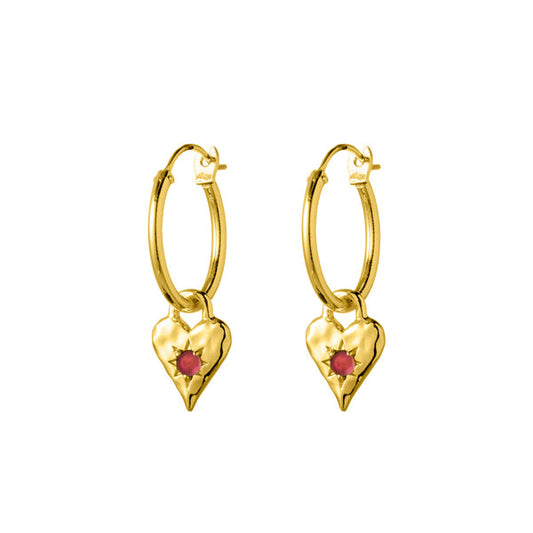 Love Heart Garnet Hoops - Gold