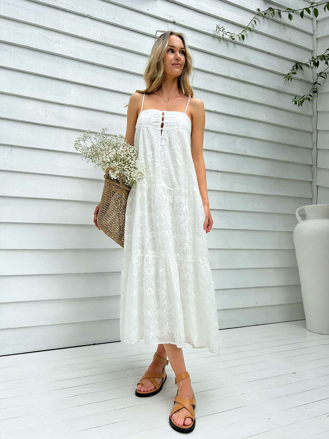 India Maxi Dress - White Anglaise