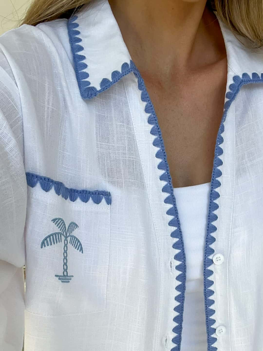 Aria Shirt - White/Blue Stitch