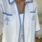 Aria Shirt - White/Blue Stitch