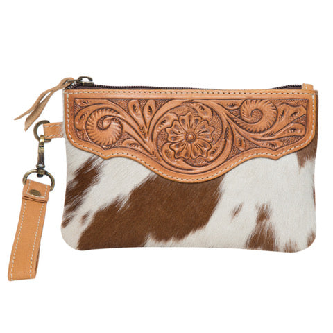 Para Cowhide Clutch - Tan/White