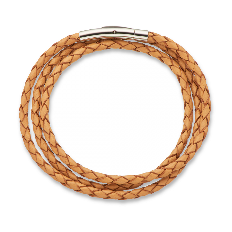 Fine Leather Braided Wrap Bracelet - Natural