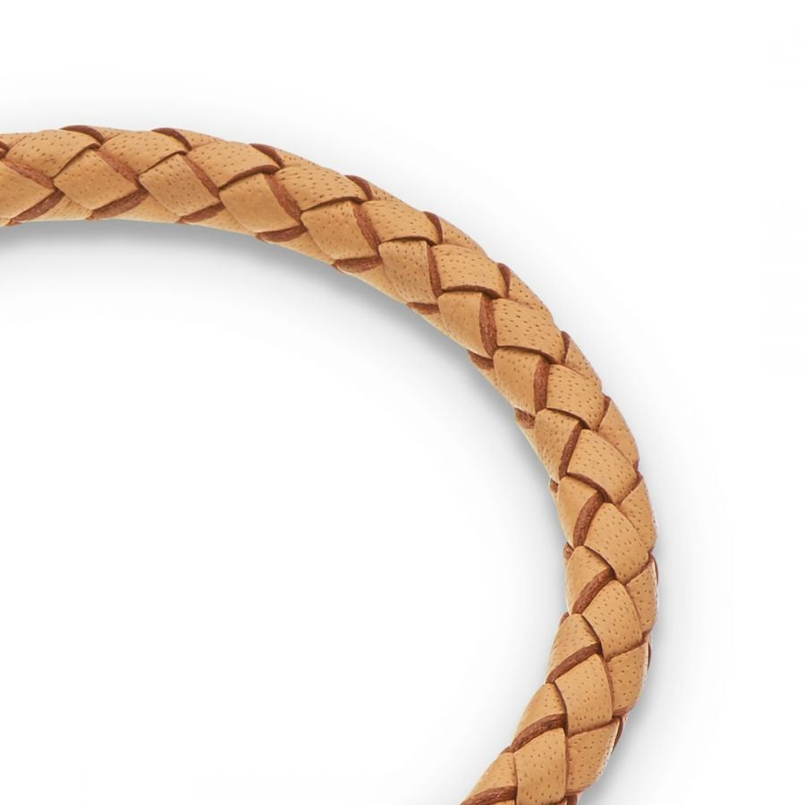 Round Thick Braided Leather Bracelet - Natural