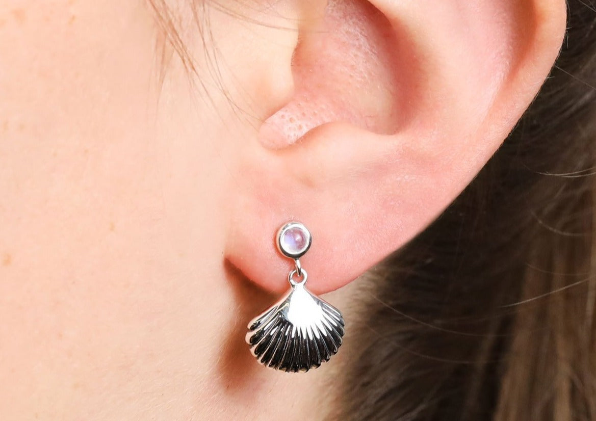 Moonstone Seashell Studs