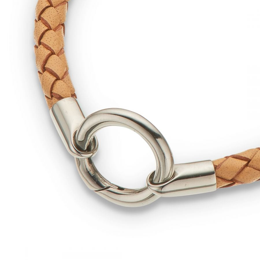 Round Thick Braided Leather Bracelet - Natural