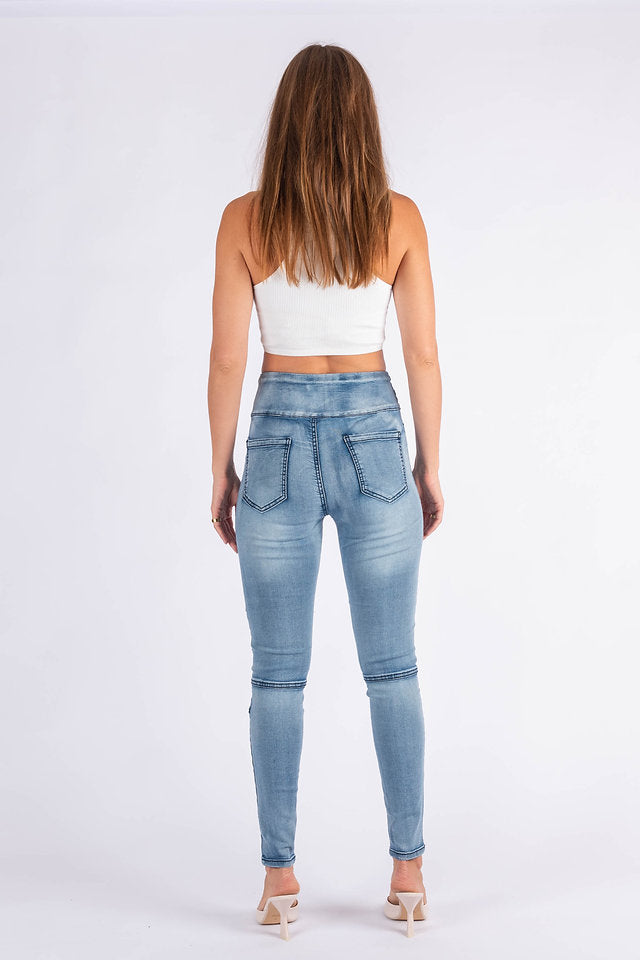 Elastic Waist Biker Jean