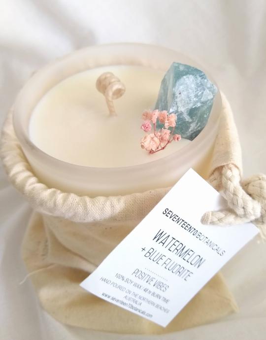 Watermelon Candle w/Blue Fluorite